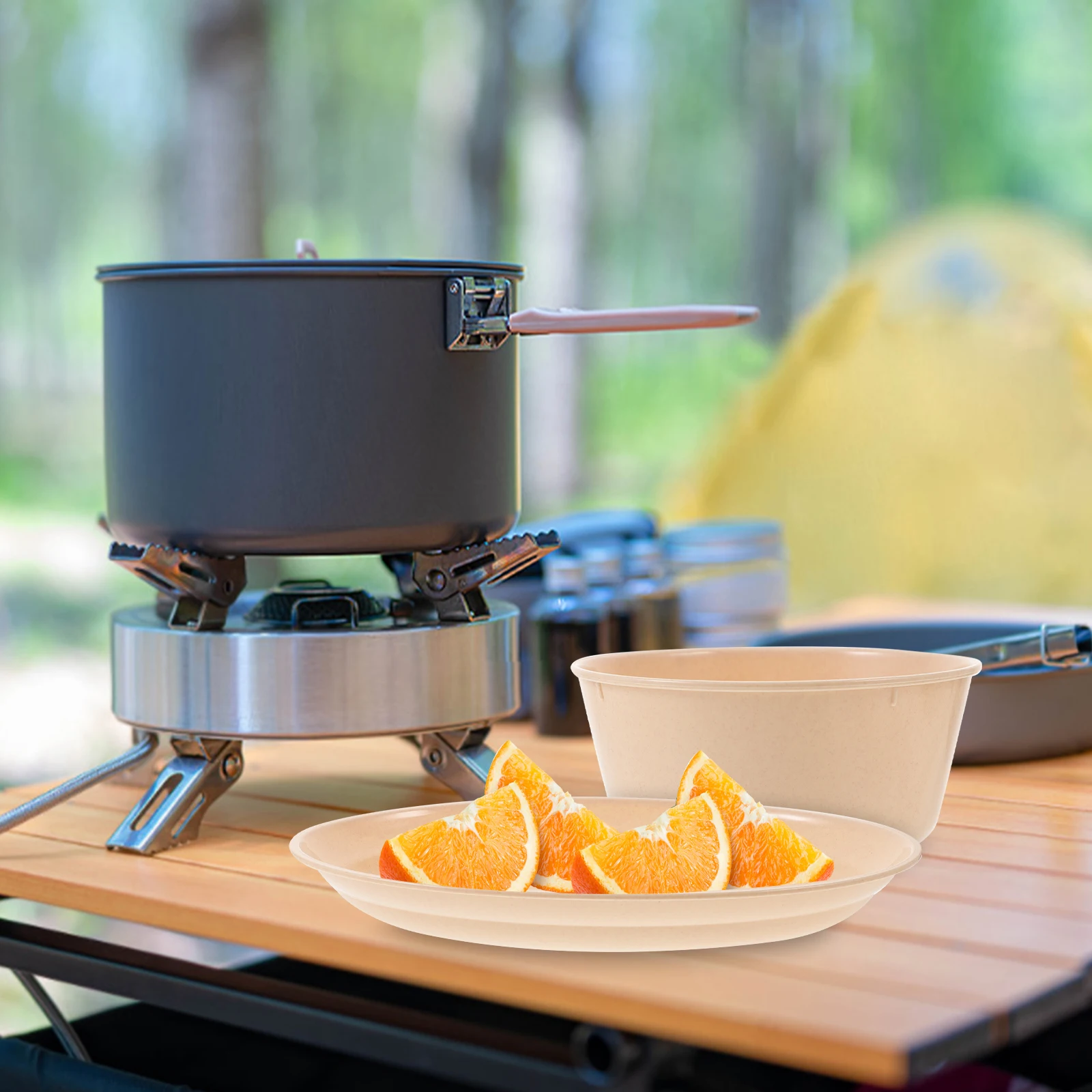 

Portable PP Camping Tableware Set Durable Lightweight Safe Kids Adult Picnic Dish Bowl Plastic Utensils