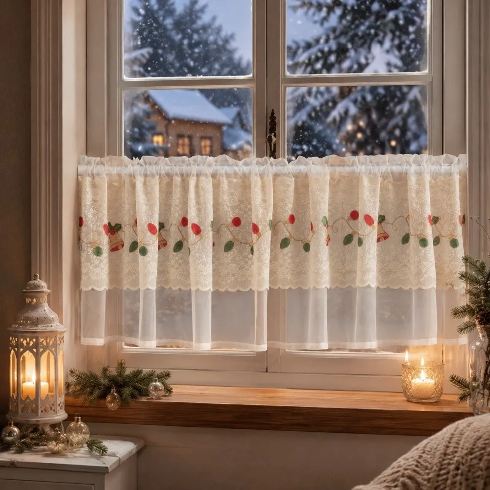 Half Curtains Sheer Voile Floral Lace Curtains Dust-Proof Lace Trim Cafe Curtains Light Blocking Window Drapes Living Room