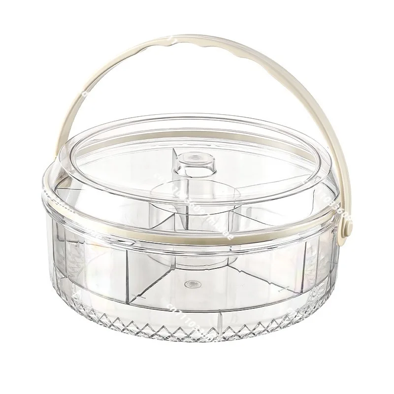 Five-point fresh-keeping fruit plate with handle, sealed moisture-proof portable household round snack box with lid