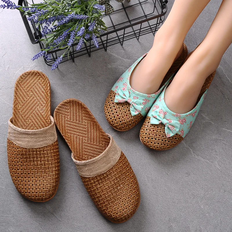 

Breathable Natural Fiber Slides - Artisan Woven Texture & Suede-Like Bands, Lightweight Unisex Slippers for Spa/Garden/Home Use