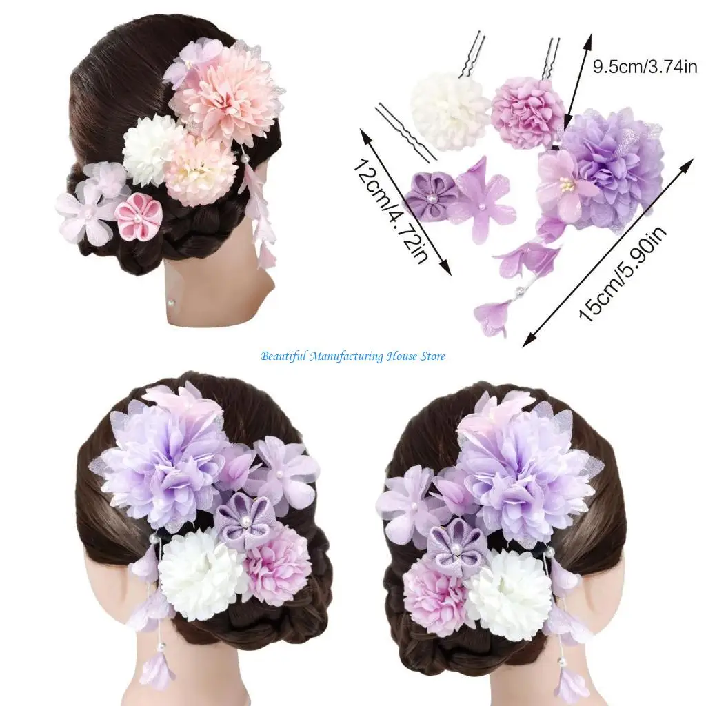 

E56A Flower Hairpins Japonism Costume Hair Buns Holders Hair Jewelry with