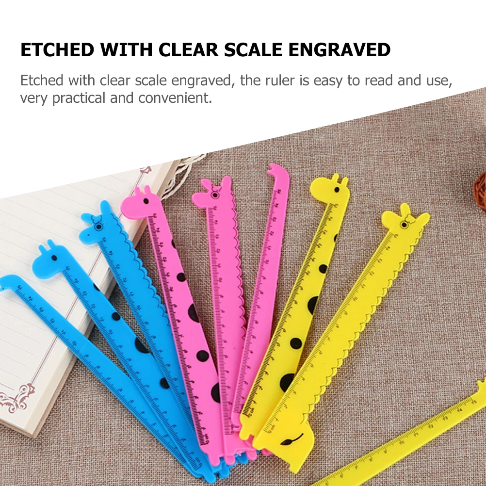 12 قطعة مسطرة مستقيمة مع مسطرة بلاستيكية بتصميم زرافة لقياس الرسم والكتابة والمدرسة والمكتب المحمول للطلاب #6
