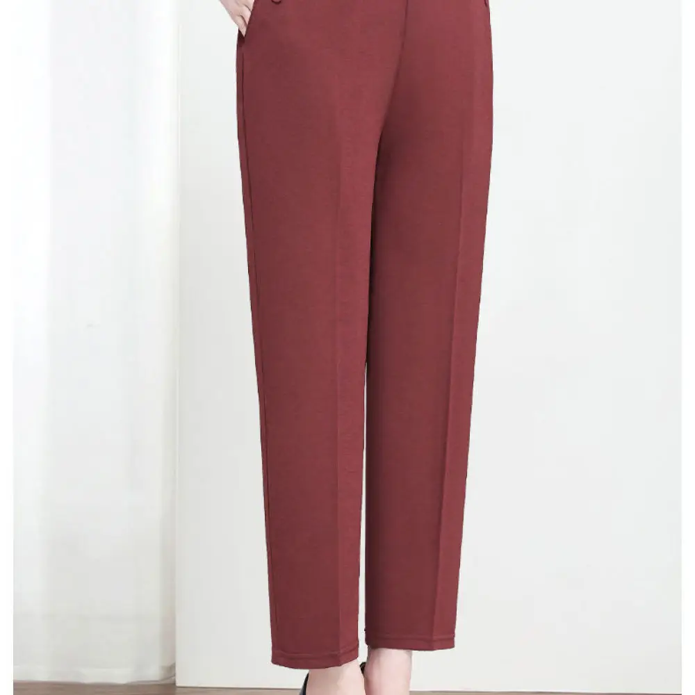 Elastic High Waist Straight Pants Summer Women Thin Casual Trousers Breathable Loose Fit Fashion Mature Lady Daily Wear