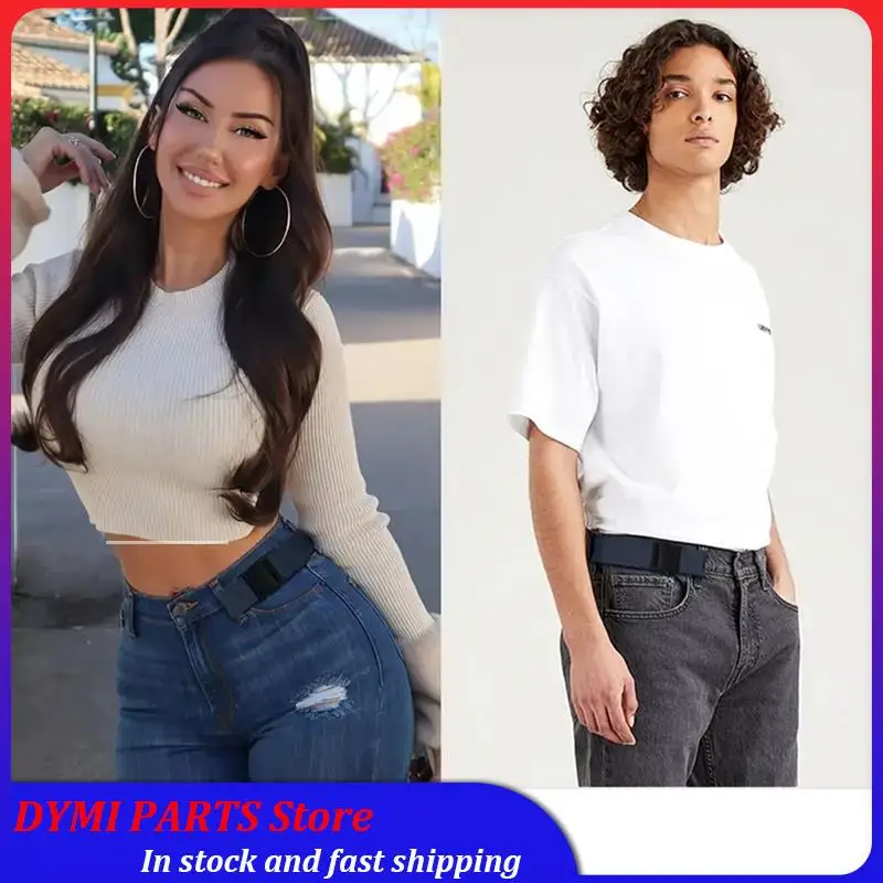 

Essential Women Man No Buckle Elastic Belts For Jeans-2 Pack Invisible Pants Adjuster With Flat Buckle Fit 1.5 Inch Belt Loop, E