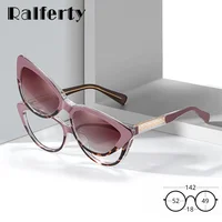 Ralferty 2 en 1 gafas de sol magnéticas de ojo de gato de lujo filtro de luz azul polarizado Clip-On bisagra de resorte de vidrio gafas de sol degradadas