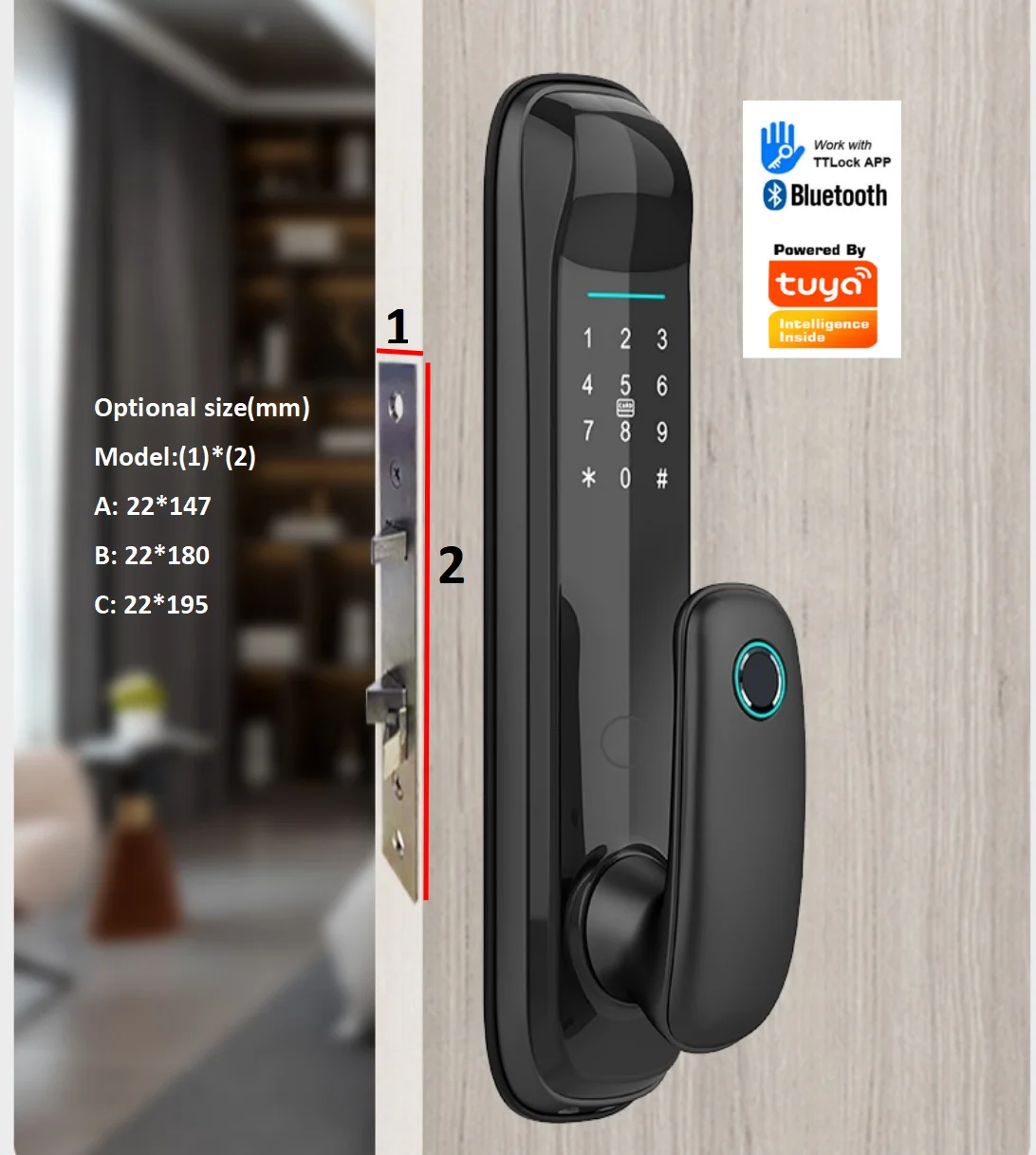 TTlock/Tuya Smart Door Lock with Fingerprint/Code/RFID Card/Key/APP unlock With biological fingerprint and 8 national languages