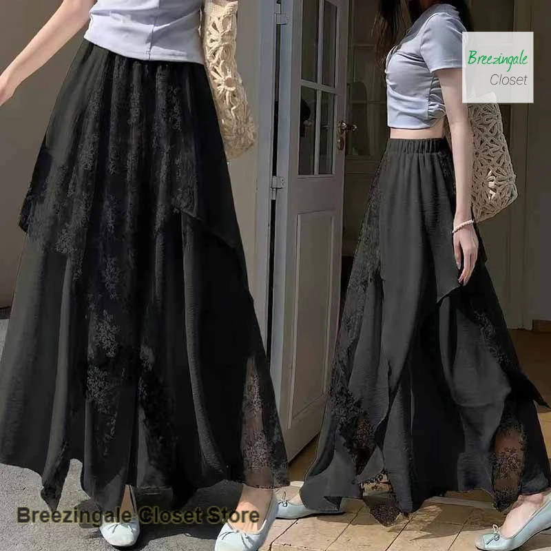 Korean white skirt heavy industry irregular lace cake skirt spring female plus size casual design sense A-shaped long skirt