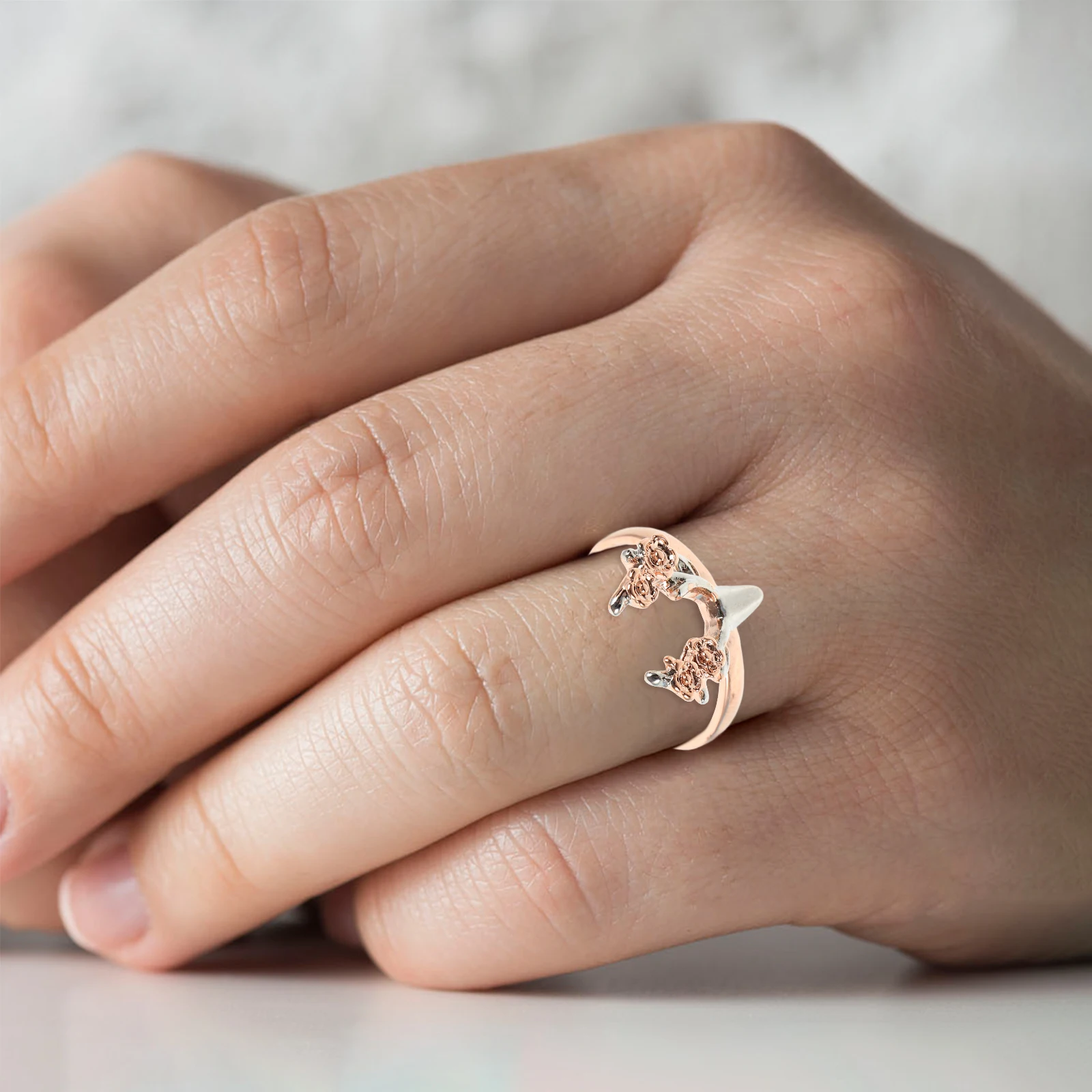 

Christmas Jewelry Rose Gold Antler Finger Deer Reindeer Copper European and American