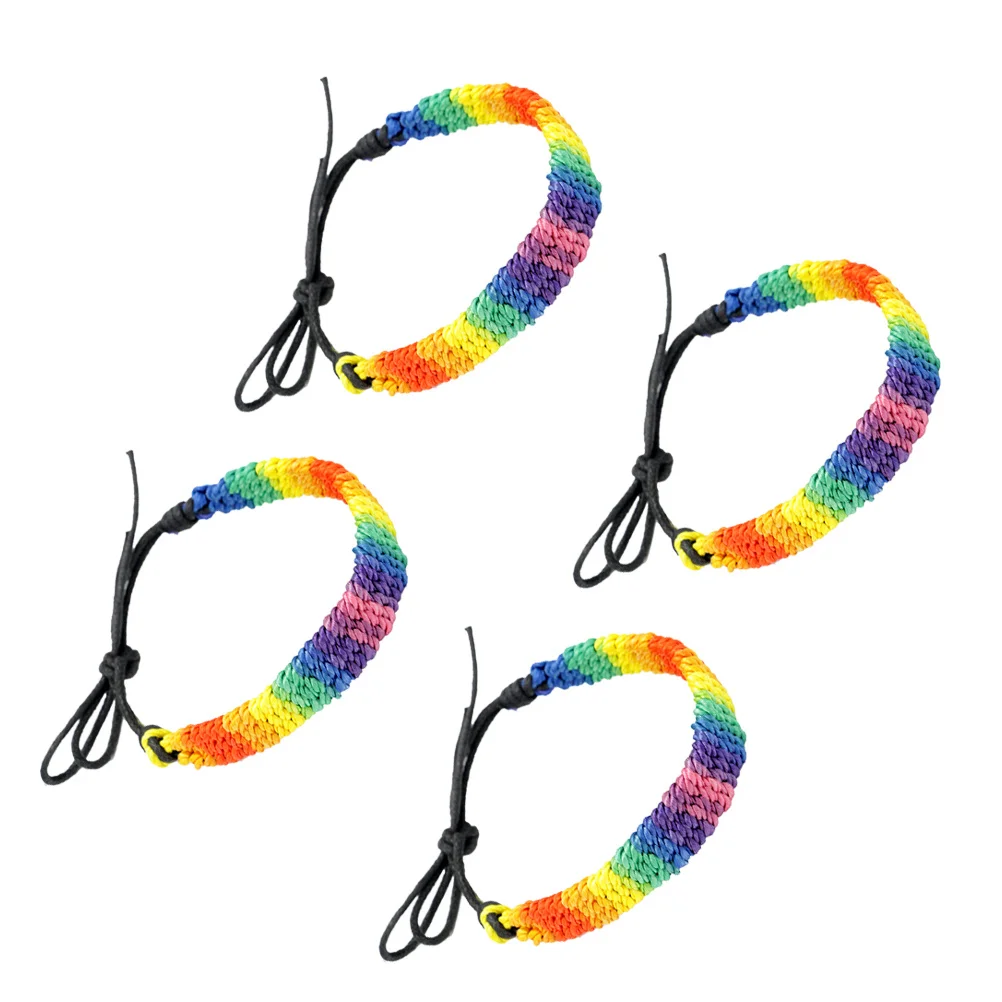 

4Pcs Braided Rainbow Bracelet Bright Colorful Wristband Pride Symbol Gay Man Lesbian Wristband Rainbow Bracelet