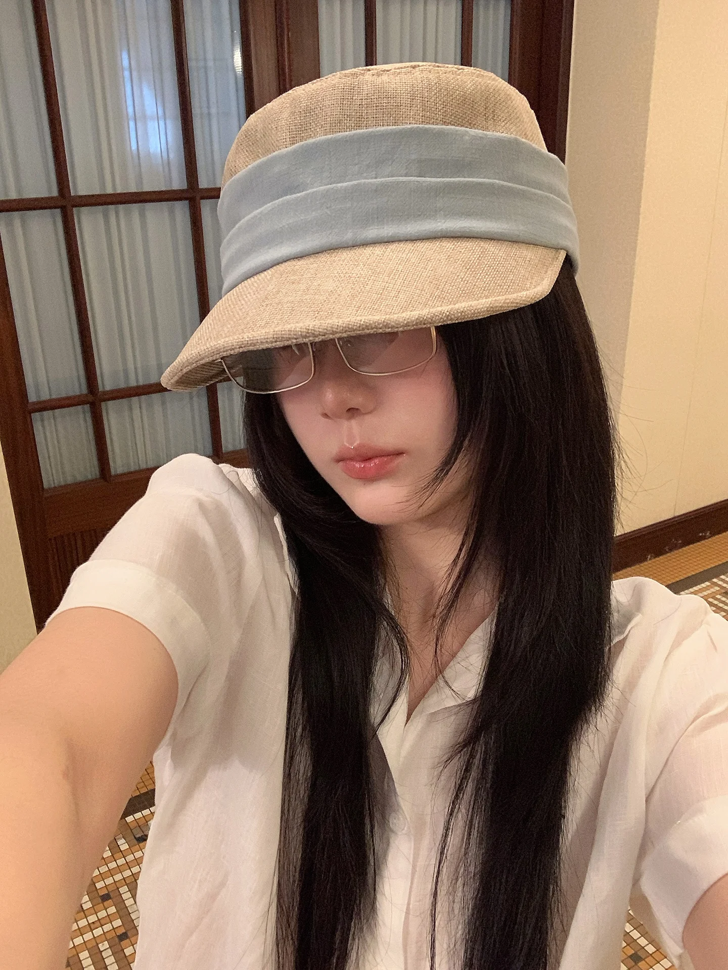 

Retro Blue Bowed Brim Equestrian Hat Women's Spring Summer Practical Versatile Face Slimming Trendy Hat Handmade Wide Brim Hat