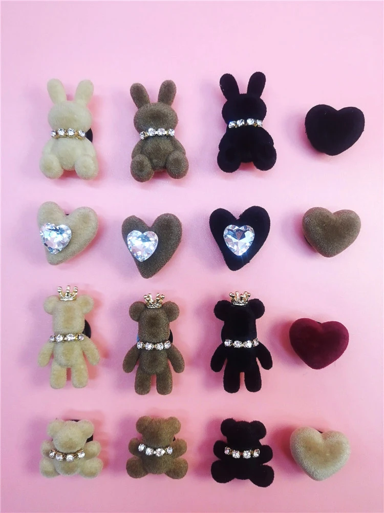 Novelty Diamond Heart Shoe Charms Sweet Bear Rabbit Clog Decor Accessories Diy Shoe Buckle Decorations For Women Kids Party Gift