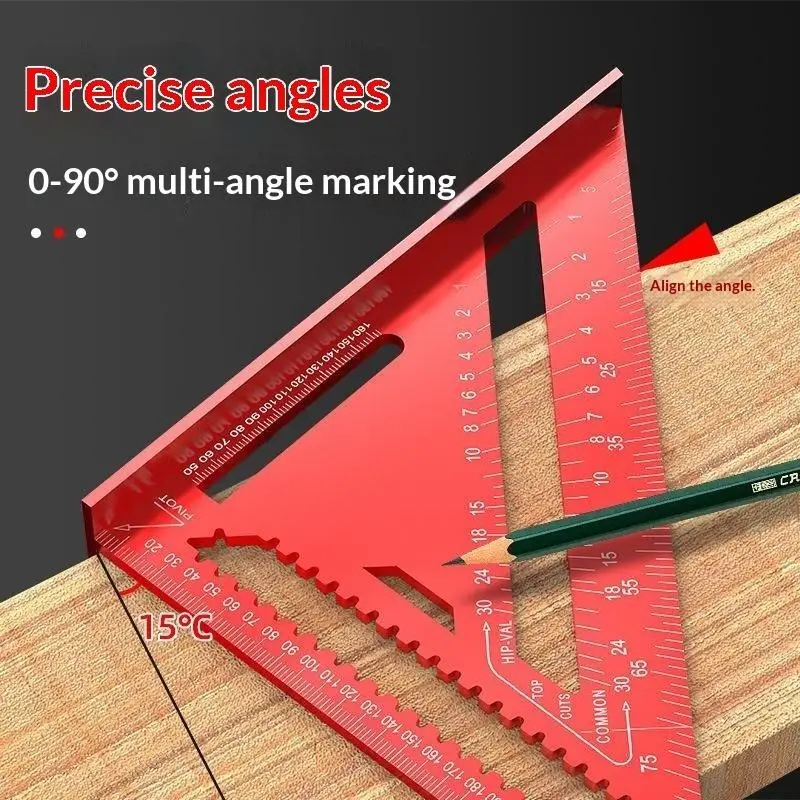 7/12 Inch Red Black Aluminum Precision Triangle Ruler Metric Woodworking Square For Carpenter Engineer And Home Decoration
