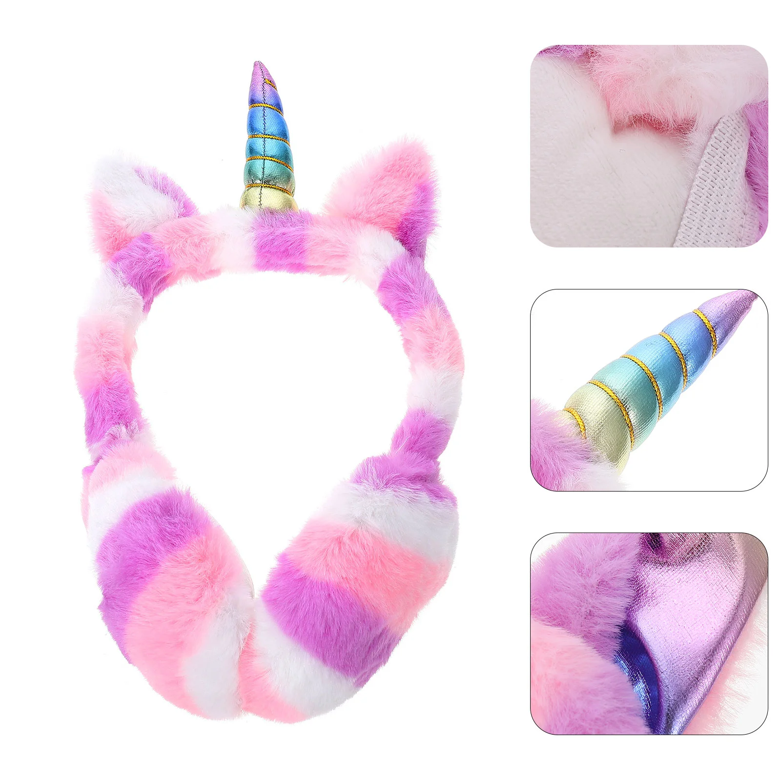 Unicorn Warm Headphones Pink Star Kawaii White Headband Foldable Warmers Winter for Women Portable Plush Cover Women's