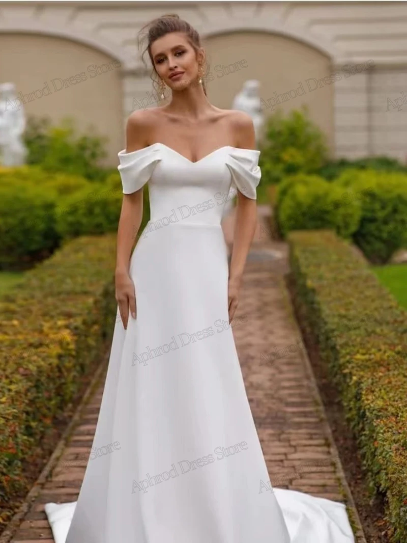 Einfache Brautkleider Satin A-Linie Scheide Brautkleider von der Schulter charmante Roben für formelle Party 2024 vestidos de novia