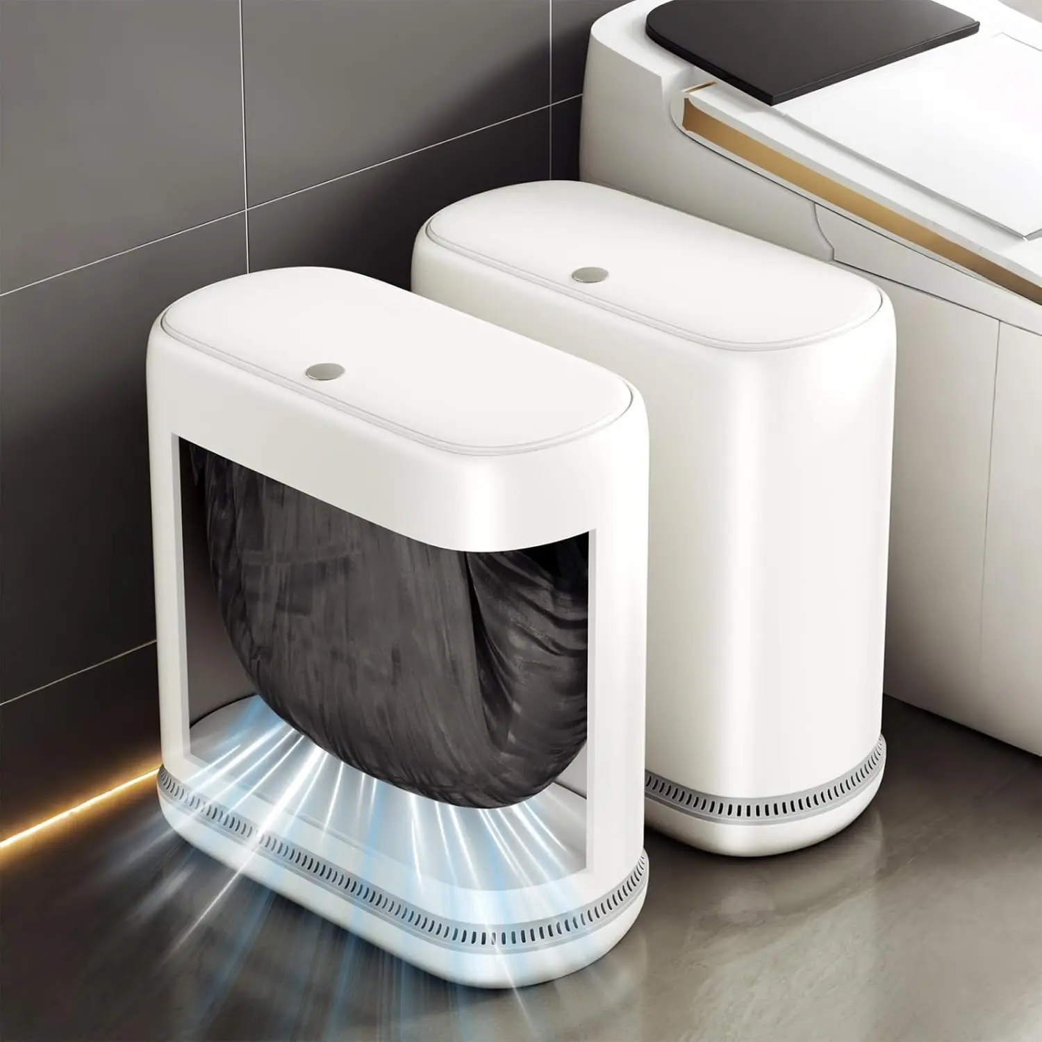 

Bathroom Trash Can w/ Lid, 3 Gal Garbage Bin with Auto-Adsorption & 75 Bags (5 Rolls),