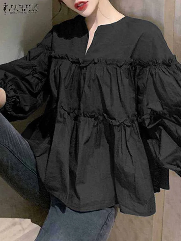 ZANZEA Women Long Puff Sleeve Blouse 4