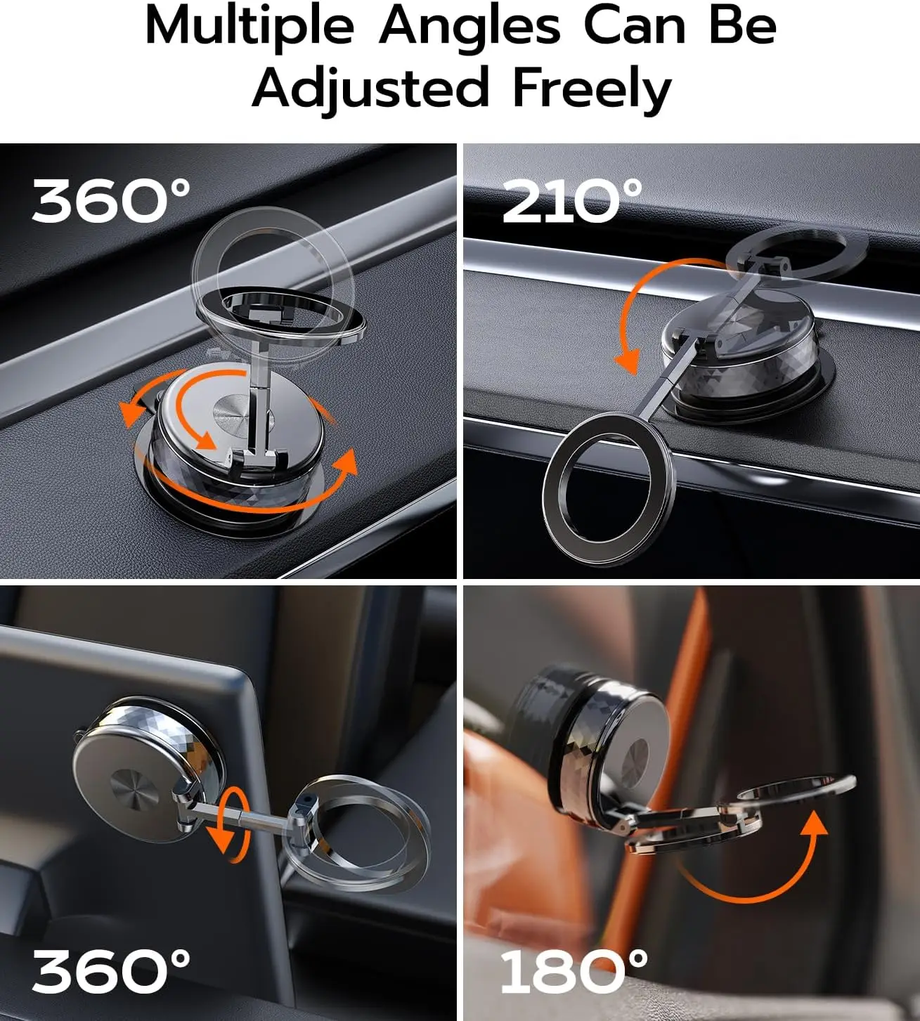 All-Metal Magnetic Car Phone Holder with 360° Rotation, Vacuum Suction Cup Mount for iPhone & Android