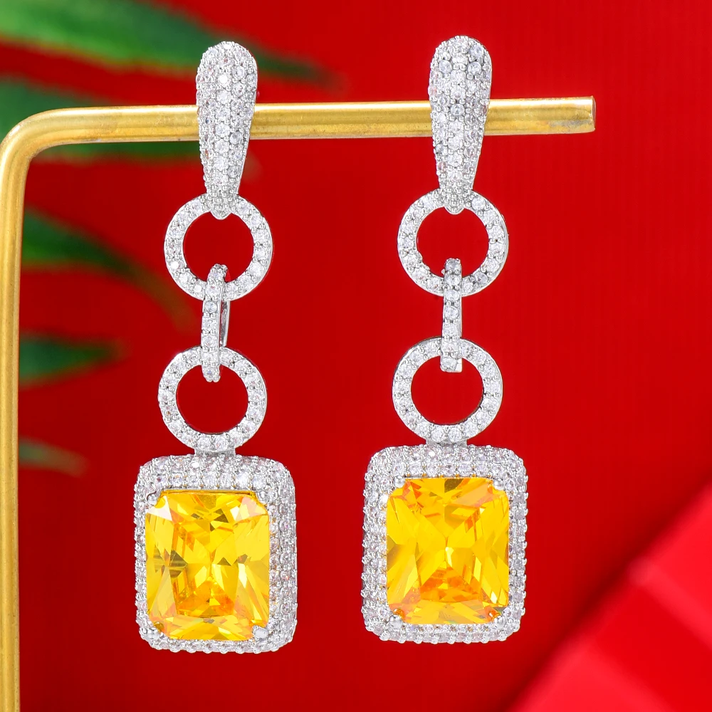 

Missvikki Luxury Cute Yellow Square Drop Earrings For Women Bridal Wedding Party Daily Trendy Jewelry Accessories High Quality
