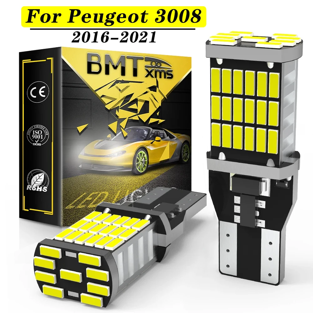 

BMTxms 2pcs CANBUS Car T15 W16W 921 LED Reverse Light For Peugeot 3008 SUV Accessories 2016 2017 2018 2019 2020 2021 Backup Lamp