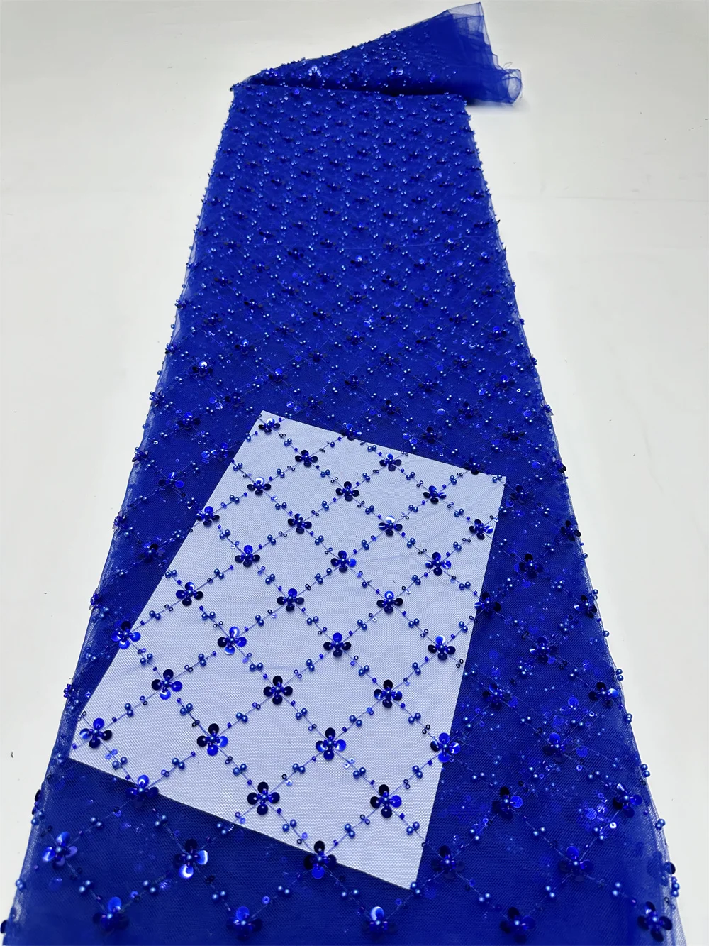 Royal Blue African Mesh Groom Lace Fabric 5 Yards 2024 High Quality French Nigerian Sequins For Sewing Diy Party Wedding Dress