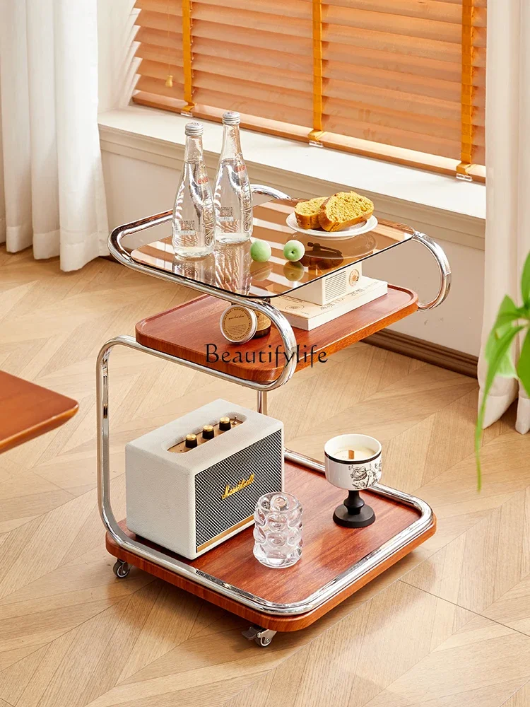 

Medieval Nordic living room sofa glass corner few movable trolley shelf bedroom idea