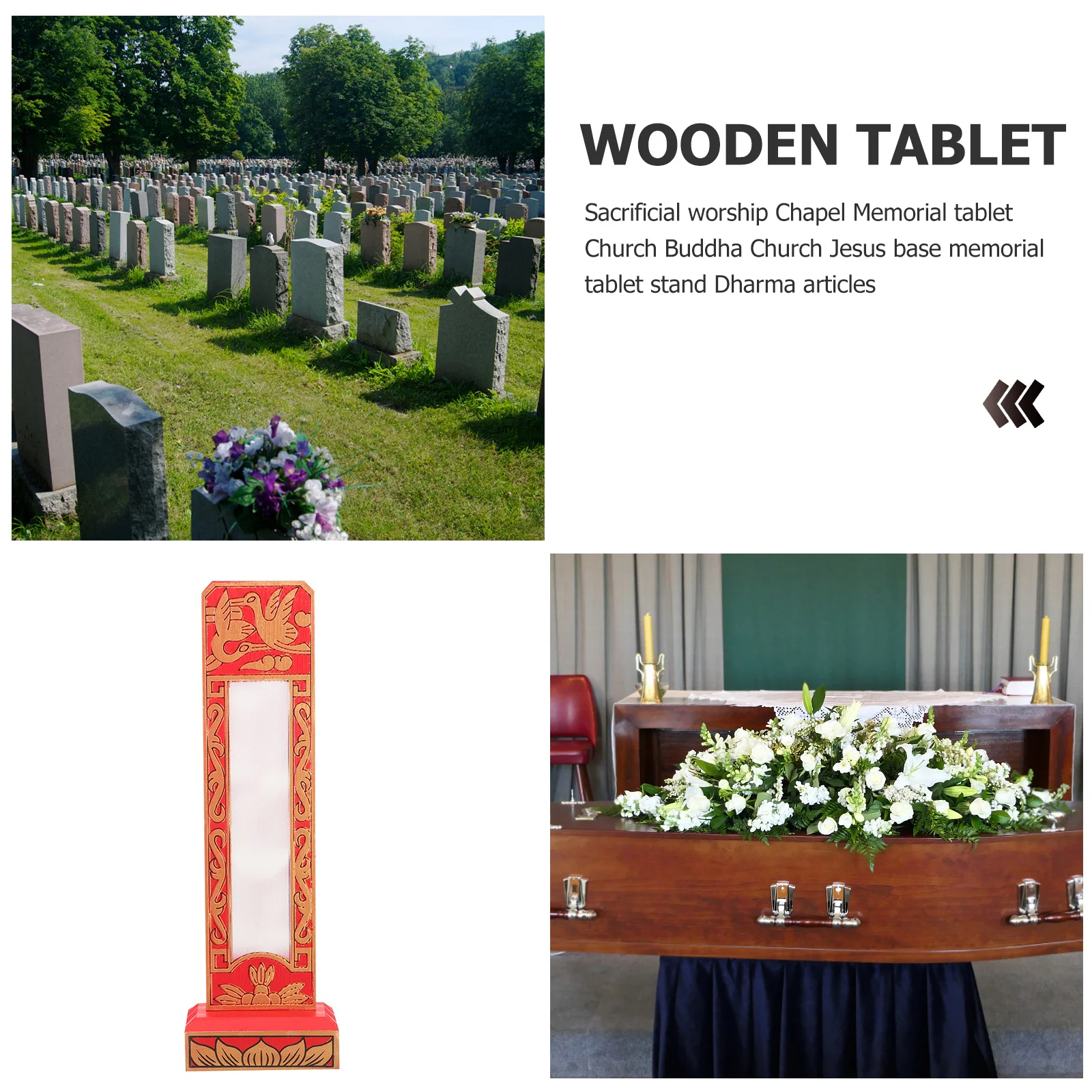 

Wooden Tablet Frame Memorial Temple Blank Wooden Plate Elegant Design Worship Supplies for Religious Funeral Rituals Memorial