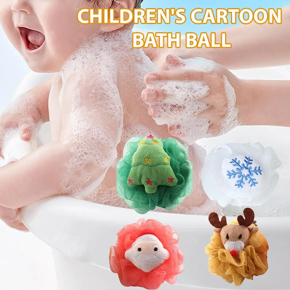 

1pc Cute Christmas Cartoon Mesh Sponge Body Scrubber Cleaning Sponge Flower Wash Bathing Shower Bath Body Christmas Ball Ma Z2K3
