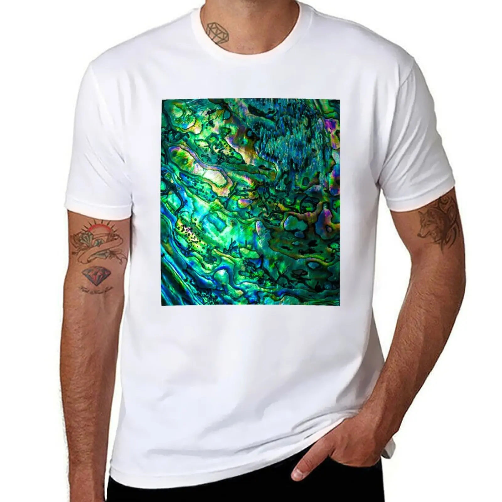 

Abstract Paua Abalone Shell Texture Pattern, Polished Paua Shell, Multicolor Shell Haliotis Background, Shiny Mother Of T-Shirt