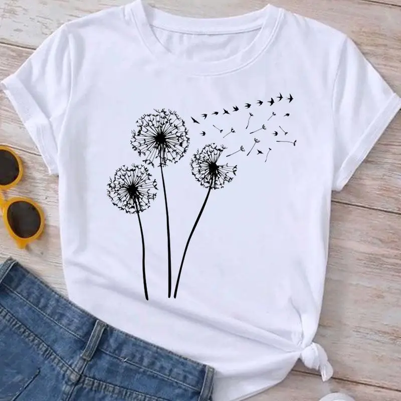 Love Sweet Dandelion damska odzież z nadrukiem kreskówki z krótkim rękawem modne ciuchy graficzna koszulka letnia koszulka damska koszulka Top damski