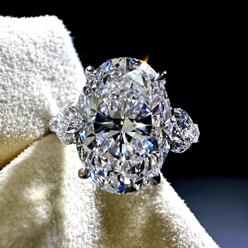 1 2 3 4 5 6 Carat Real Solid Au375 9K White Gold Ring Oval shape Moissanite DiamondWomen Engagement Anniversary Wedding Ring