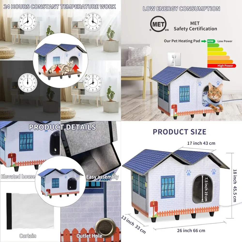 

Утепленный водонепроницаемый домик для кошек для использования в помещении и на улице с простой и безопасной сборкой