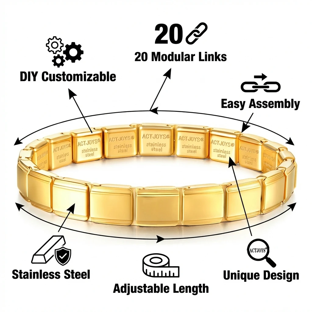 Actjoys Original Desig Italian Charm Bracelet Fashion 316L Stainless Birthday Party High Jewelry Module Elastic Splicing Chain