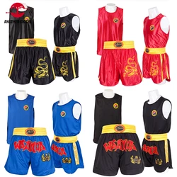 Ensemble de Shorts de boxe pour hommes, femmes et enfants, Muay Thai short t-shirt gilet Sanda BJJ Arts martiaux combat Kickboxing