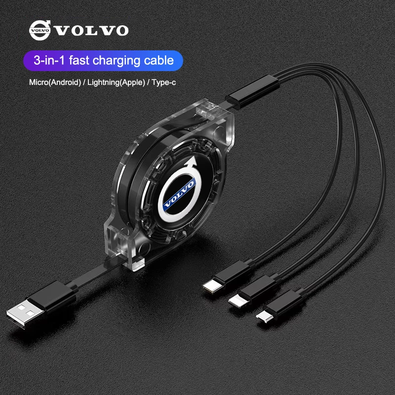 سيارة تلسكوبي 3 في 1 USB نوع C كابل شحن شاحن متعدد لفولفو ES90 EC40 EX40 EM90 XC90 V90 V60 XC60 V40 S80 S60 S90 #1