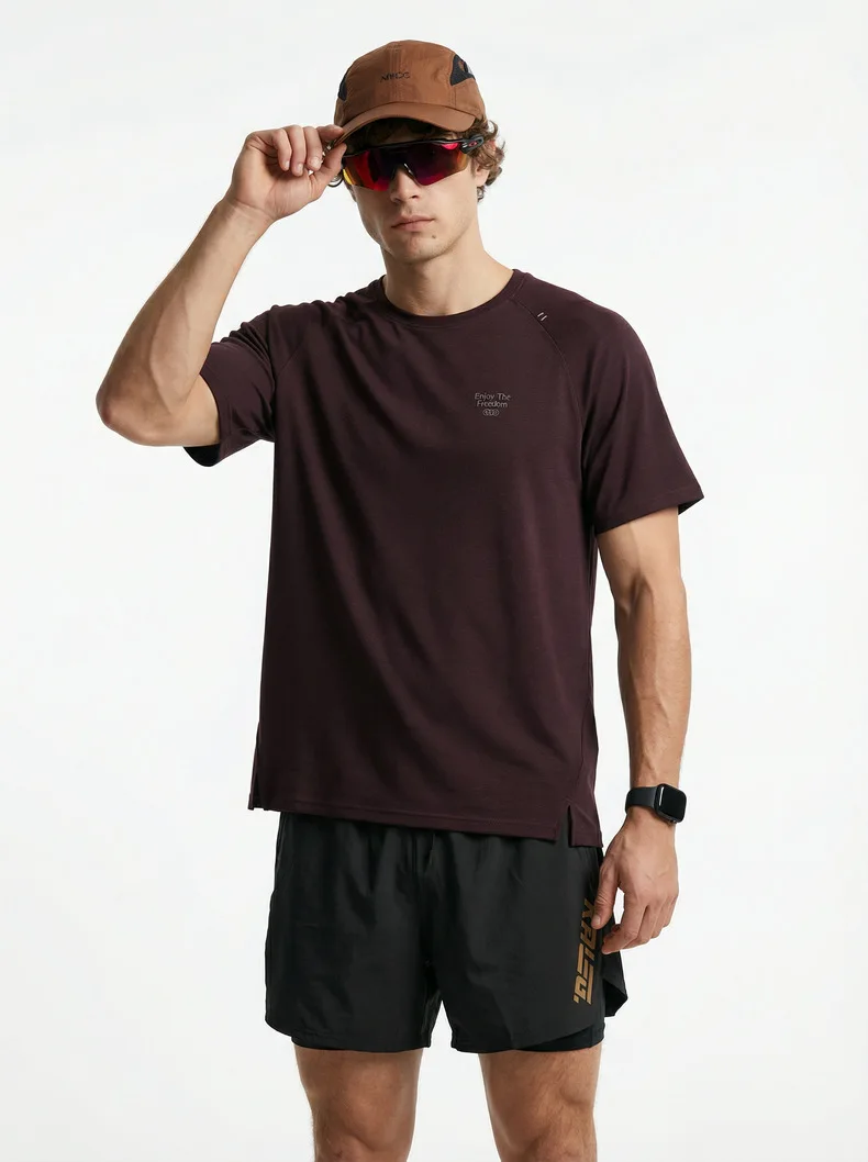 Herren Merino-Woll-Laufshirt - Atmungsaktives Kurzarm-Outdoor-Sportoberteil für den Sommer – Detail 4