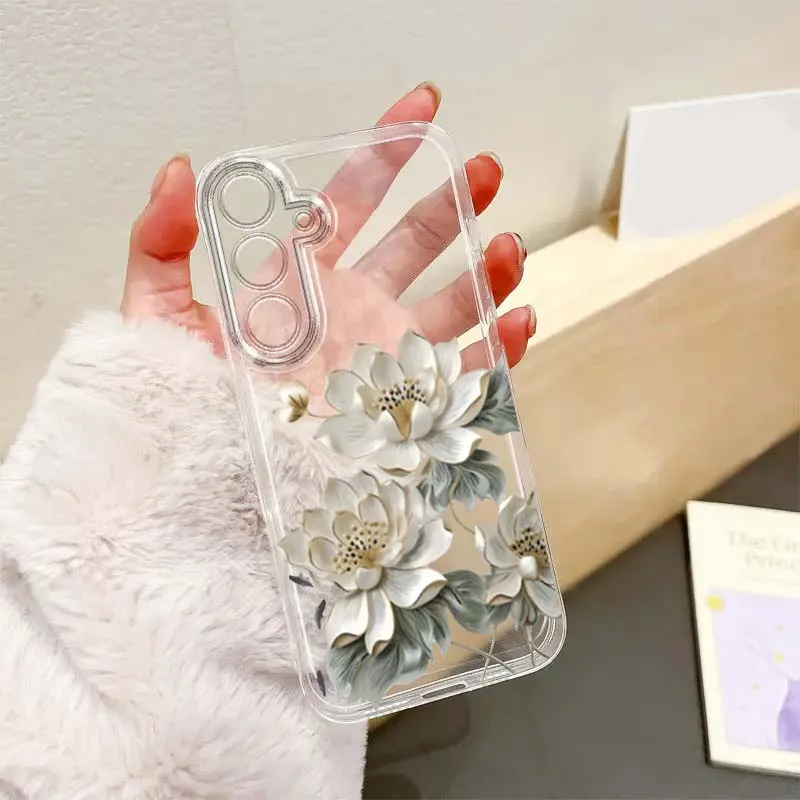 

Beautiful Flower Lotus Luxury For Samsung A56 A42 A36 A35 A34 A23 A16 A15 A05 A04 A03 Note 20 5G Translucent Phone Case