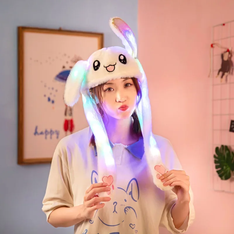 Pokemon Cartoon Glowing Hat Cute Pikachu Children Plush Bunny Hat Cute Pet Bunny Ears Will Move Headband Girl New Year Gift New