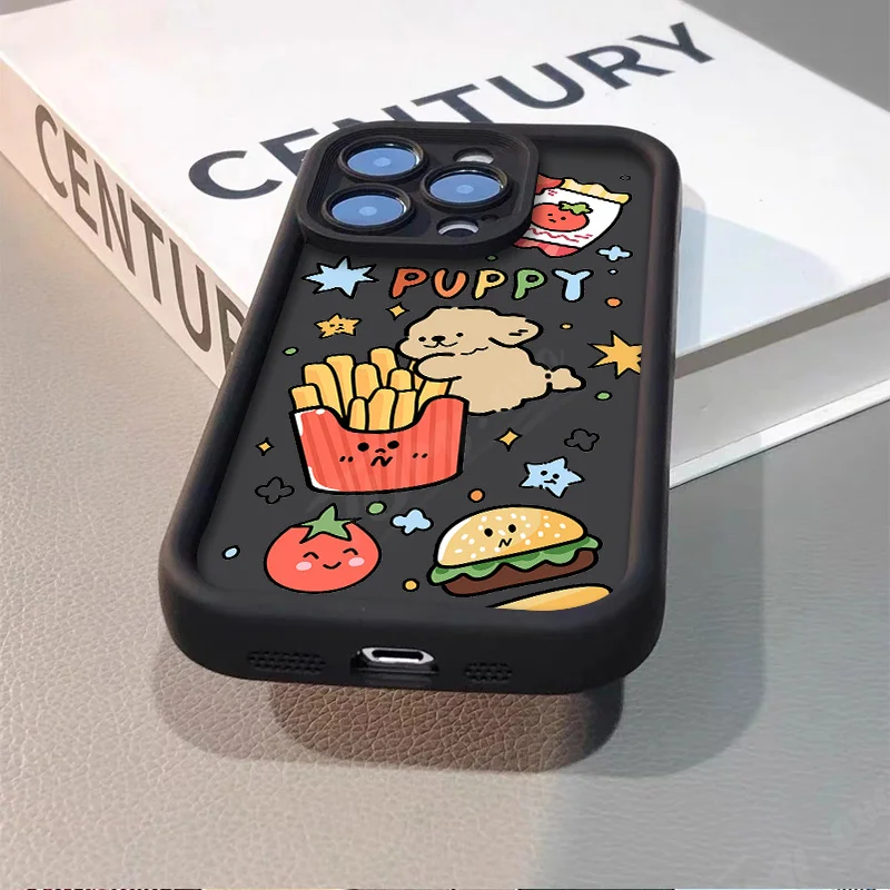 Cartoon Cute Puppy Dog Case for iPhone 14 15 Pro Max 13 12 11 X XS XR 7 8 Plus SE 2020 Matte Silicone Printing Protective Capa image 4