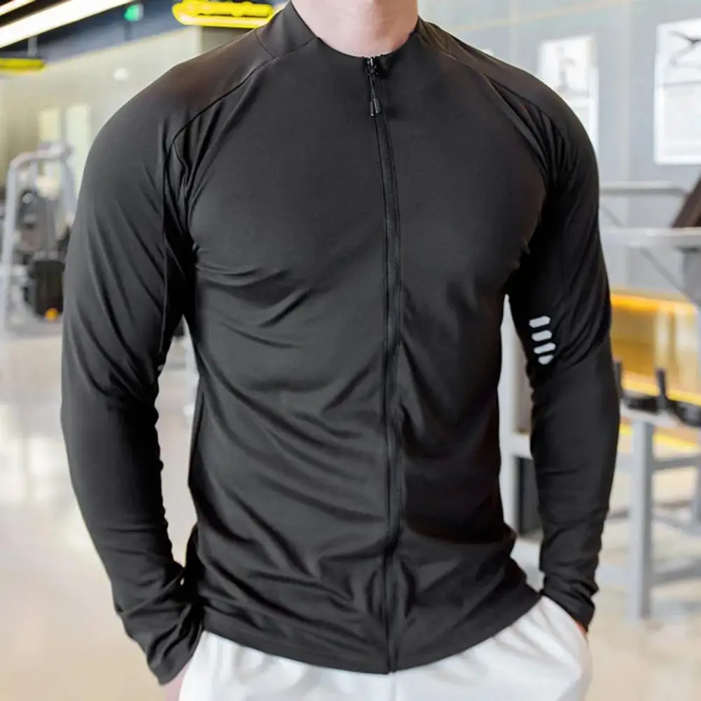 Men Solid Color Jacket Fitness Sweatshirt Lightweight Quick Dry Men's Fitness Sports Coat Sweat Absorption Running Bodybuilding