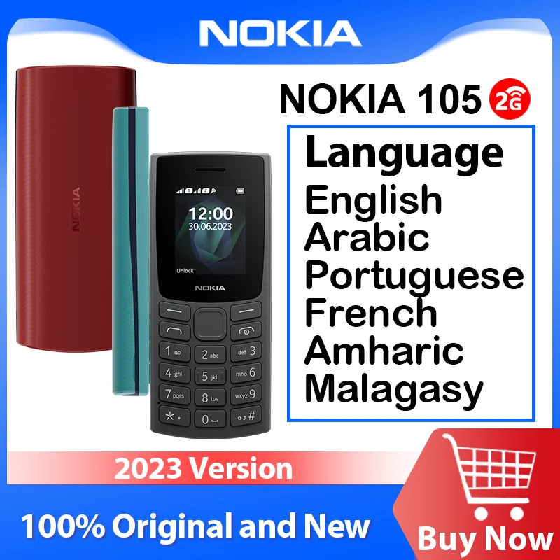 Nokia 105 ponsel versi 2G 2023, ponsel SIM ganda layar 1.8 inci radio FM baterai 1000mAh waktu siaga lama