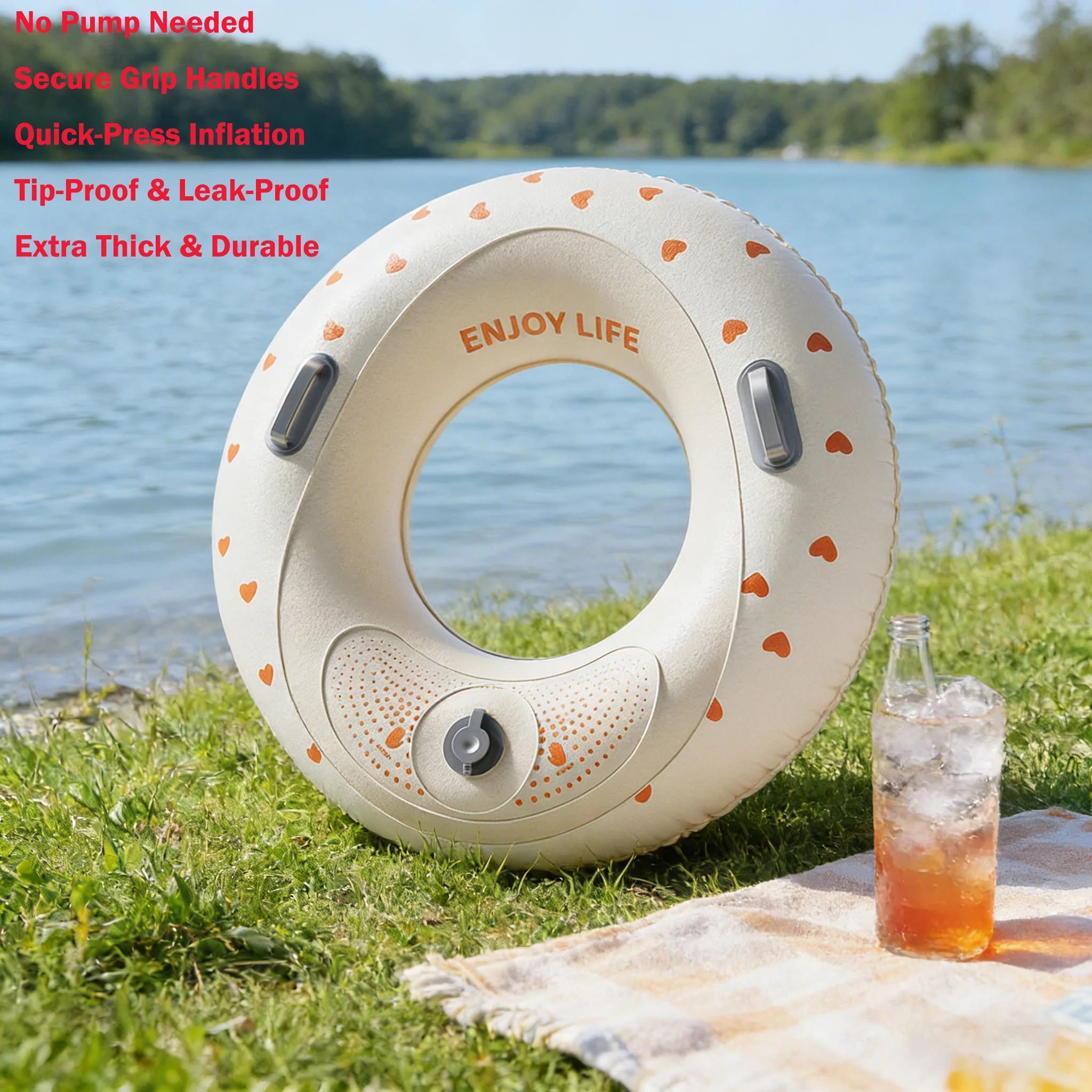 Inflatable Mermaid Tail Pool Float Transparent Blue Donut Swim Ring with Built-in Air Pump for Adults Kids Summer Beach Water view 2