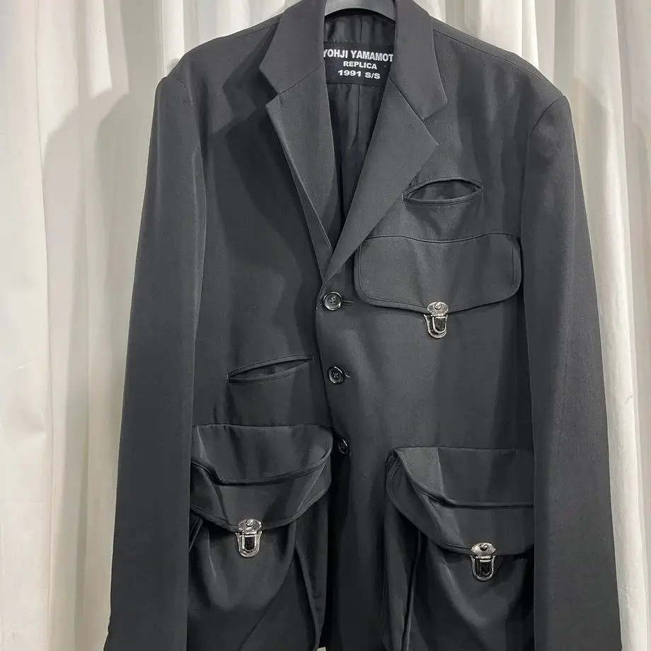 TOP-YAMAMOTO ® Workwear Style Multi-Pocket Gray Suit for Men - Loose Fit, Neutral Style, Rebel Suit