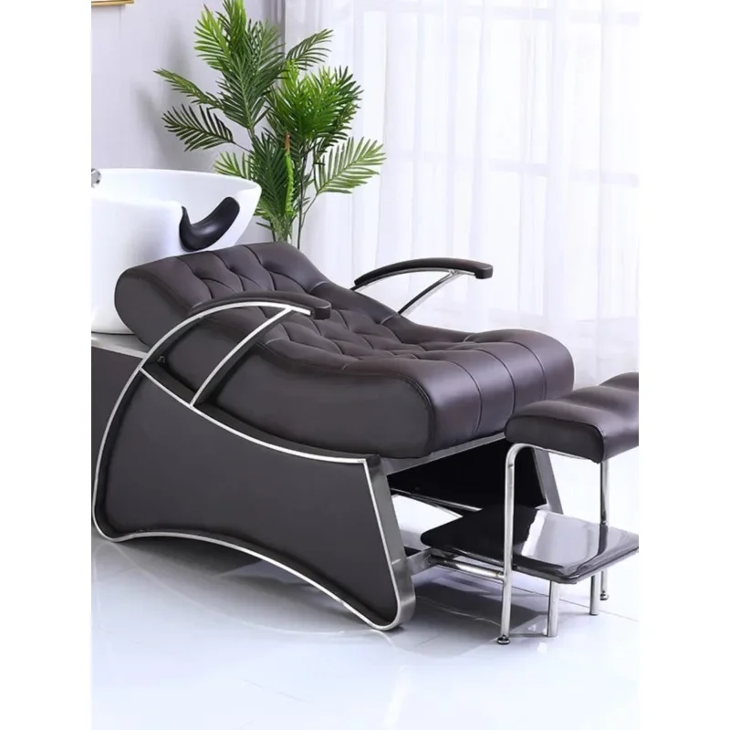 Barber shop Internet celebrity simple shampoo bed Hair salon special hair flush bed Stainless steel semi-lying ceramic basin