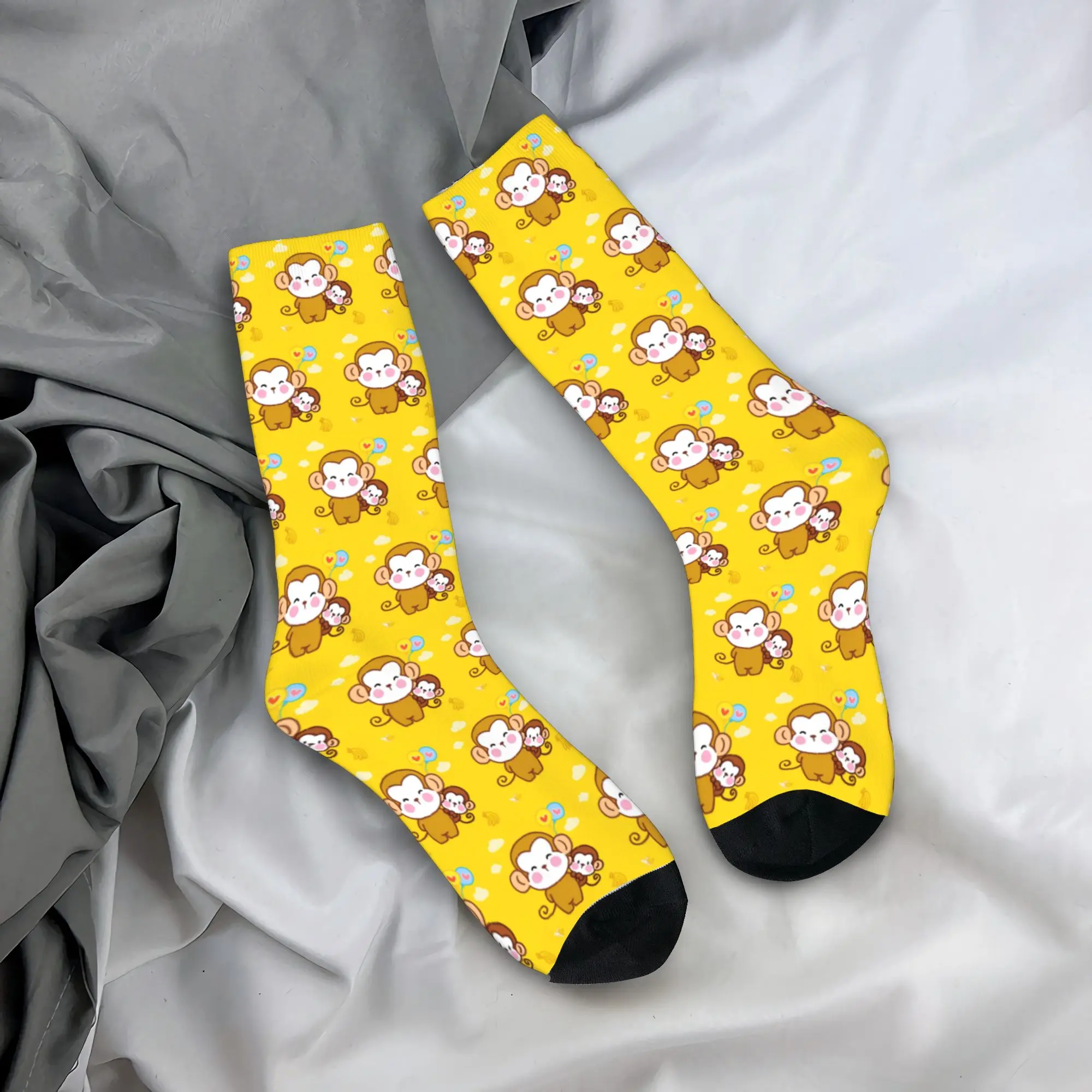 Custom Funny  Colourful Monkey Printed  Dress Socks Men Women Warm Funny Novelty Lovely Seamless Banana Pattern  Crew Socks view 3