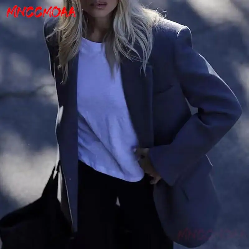 MNCCMOAA-Blazer de lã solto feminino, casaco manga comprida, bolsos simples, outerwear feminino, nova moda, outono, inverno, 2022