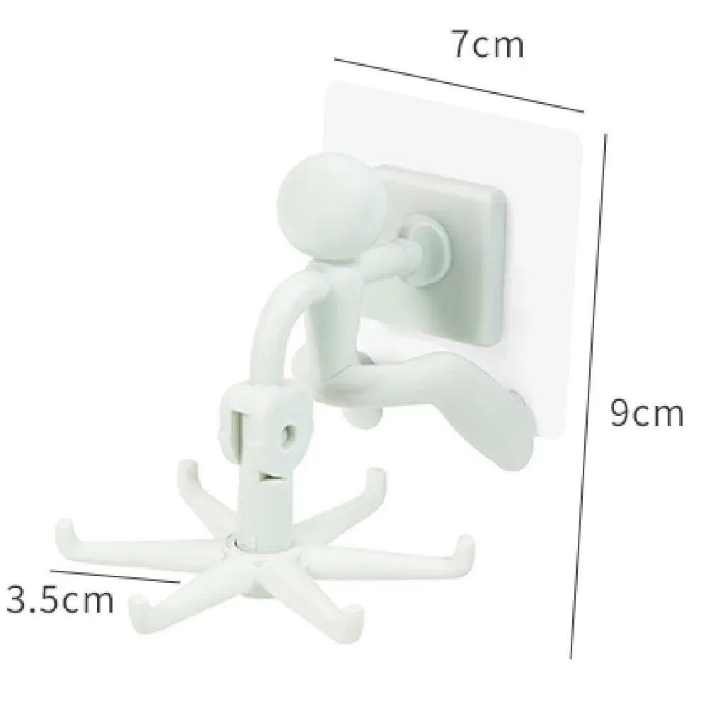 Rotating Little Man 6 Paw Hook Wall Mounted Kitchen Bathroom Top Panel Household Non Punching Storage Traceless Adhesive Hook