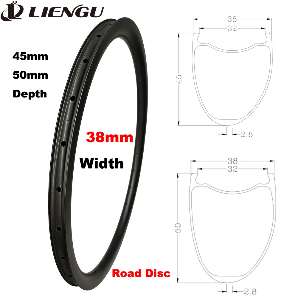 Llanta de carbono Gravel 700C Tubeless de 45mm/50mm de profundidad, 32mm de ancho interno, para freno de disco, 700, 38mm de ancho, asimétrica.