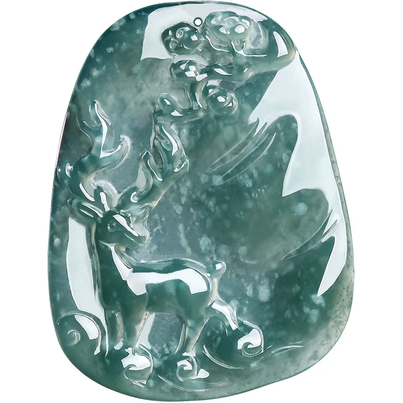 Natural Burmese Jadeite Deer Pendant Necklace Charm Fashion Real Jade Designer Jewelry Carved Amulet Talismans Gifts for Women