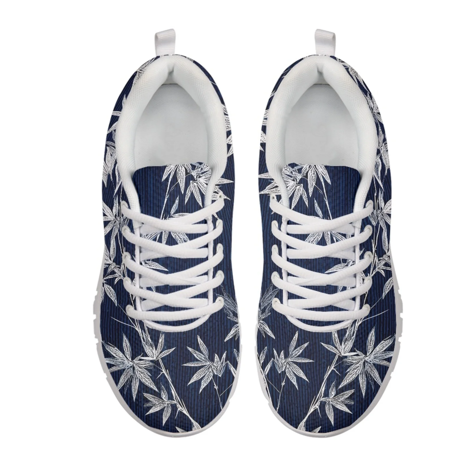Coloranimal White Leaves Running Sneakers Fitness Shoes for Mens Lace Up Tennis Shoes