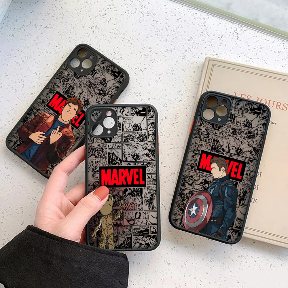 Marvel Faceless Groot Captain America Matte Fundas Case For iPhone 15 14 13 12 11 Pro Max Mini XR XS 7 8 Shockproof Clear Covers